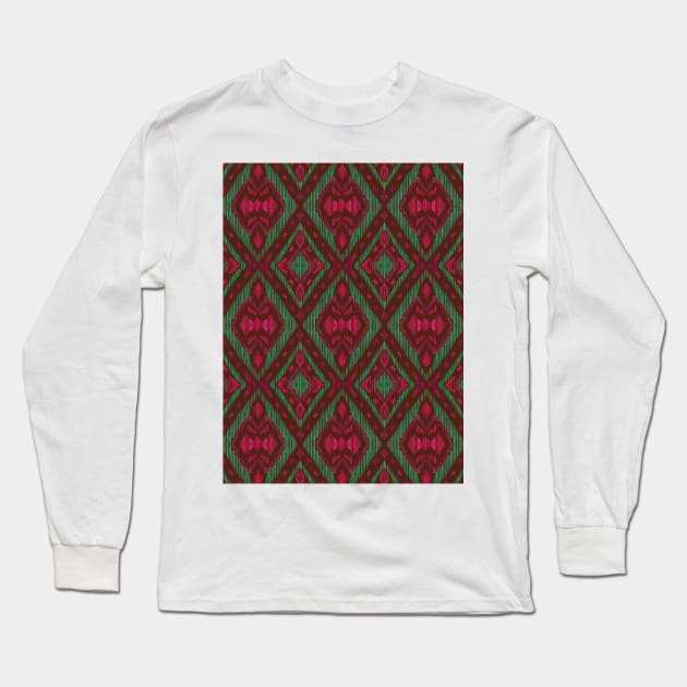 Ikat style geometric print magenta brown Long Sleeve T-Shirt by Remotextiles